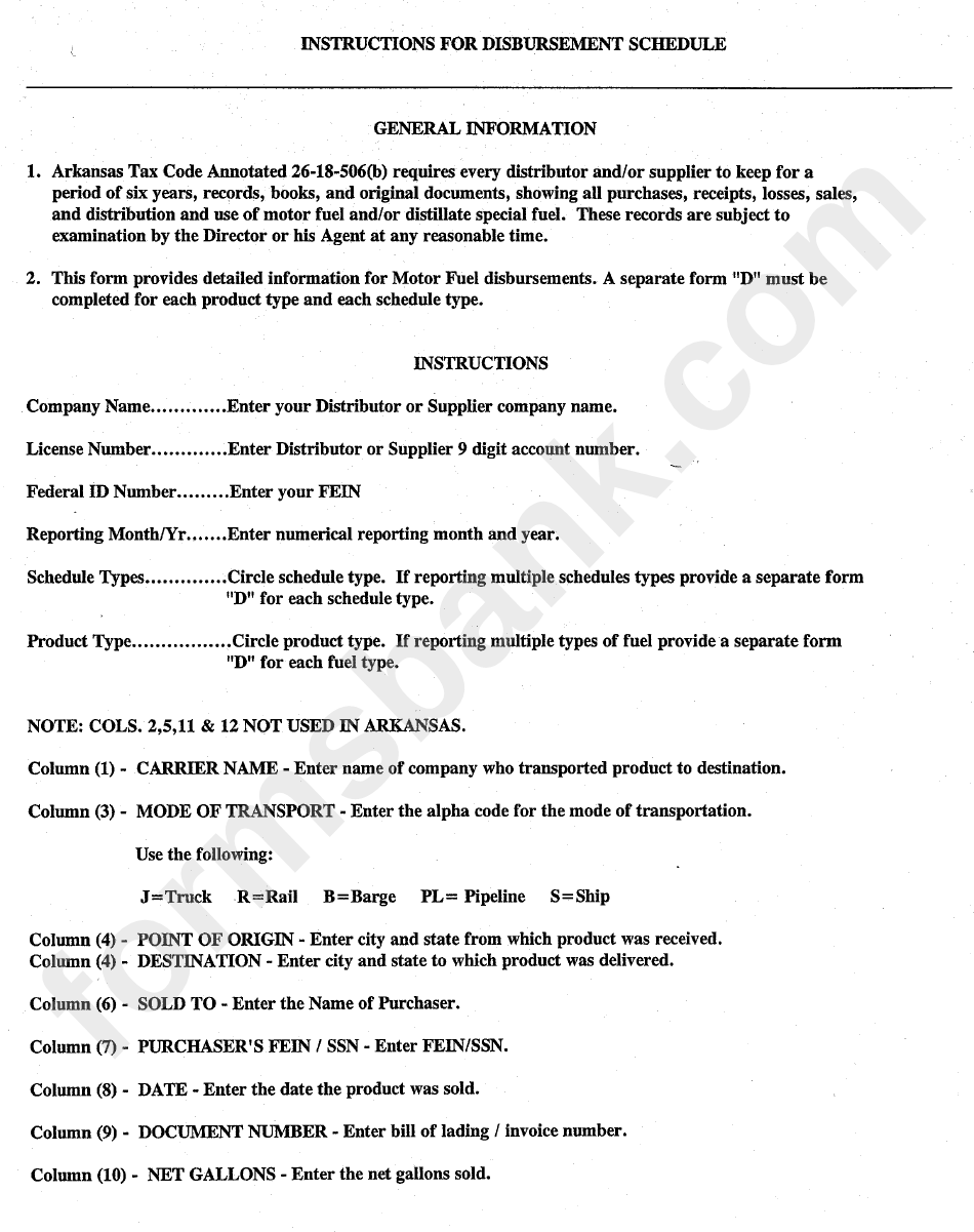 Instructions For Disbursement Schedule Arkansas Department Of Finance
