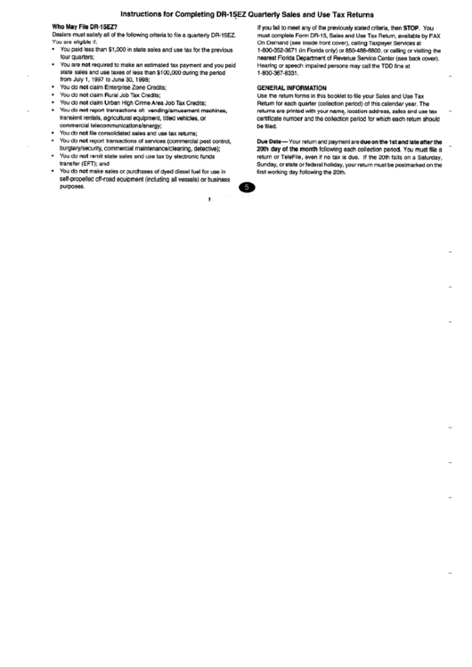 Instructions For Completing Dr15ez Quarterly Sales And Use Tax
