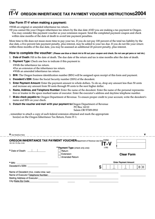 Fillable Form ItV Oregon Inheritance Tax Payment Voucher 2004