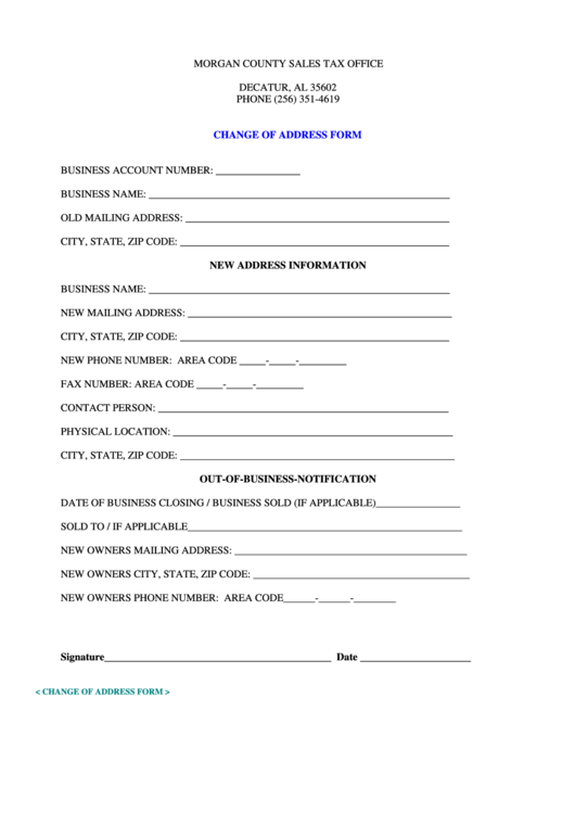 Change Of Address Form County Sales Tax Office printable pdf