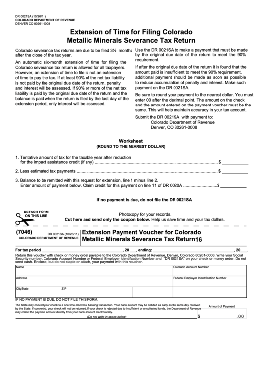 Form Dr 0021sa Extension Payment Voucher For Colorado Metallic