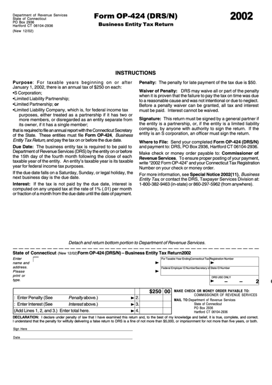 Form Op424 (Drs/n) Business Entity Tax Return 2002