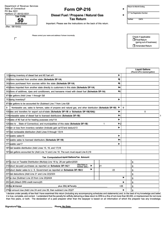 Form Op216 Diesel Fuel / Propane / Natural Gas Tax Return printable