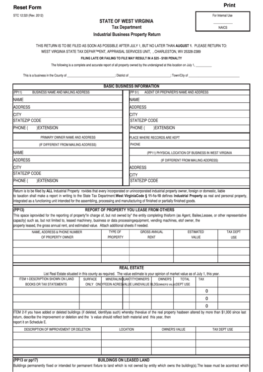 Fillable Form Stc 1232i Industrial Business Property Return