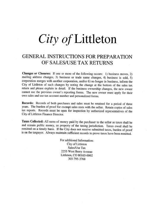 General Instructions For Preparation Of Sales/use Tax Returns City Of