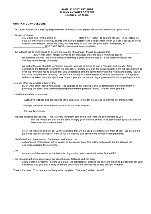 Our Tattoo Procedure printable pdf download