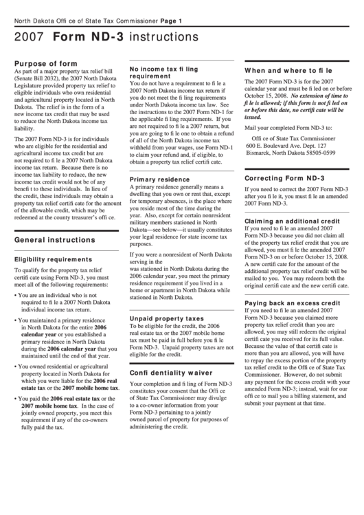 Form Nd3 Instructions 2007 printable pdf download