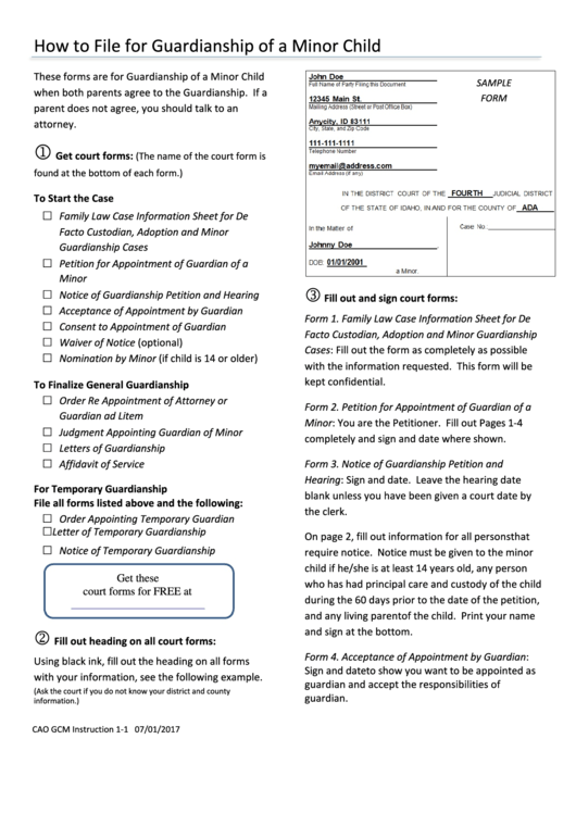 How To File For Guardianship Of A Minor Child printable pdf download