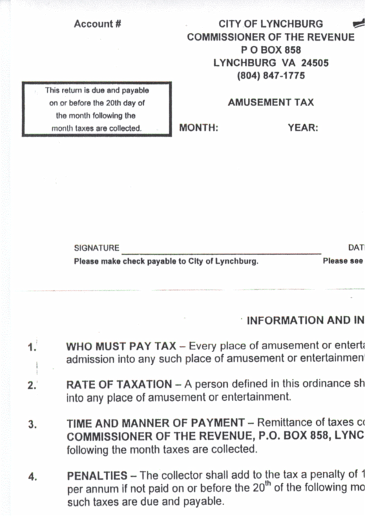 Amusement Tax Form City Of Lynchburg printable pdf download