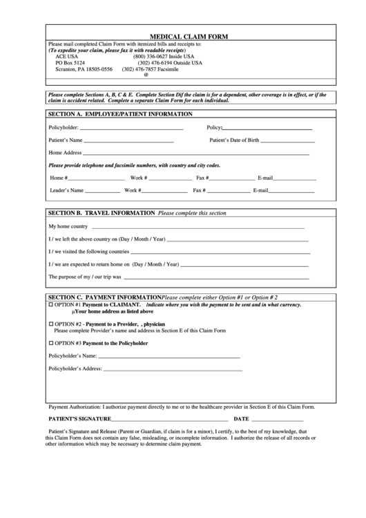 Medical Claim Form printable pdf download