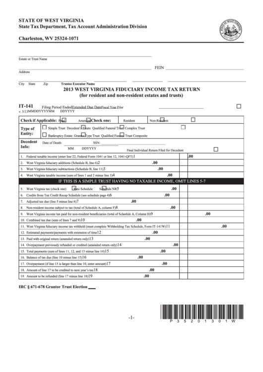 Form It141 West Virginia Fiduciary Tax Return