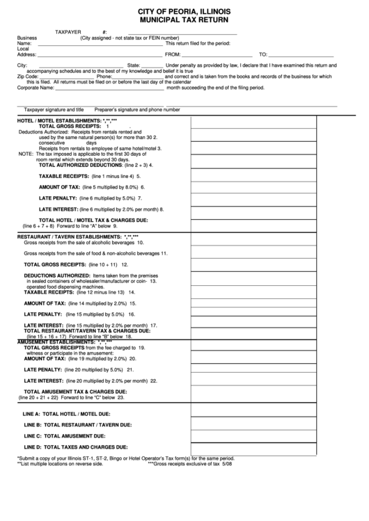 City Of Peoria, Illinois Municipal Tax Return printable pdf download