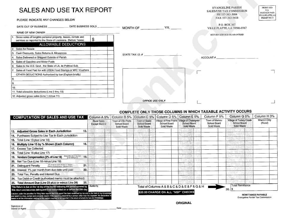 Sales And Use Tax Report Ville Platte Sales/use Tax Commission