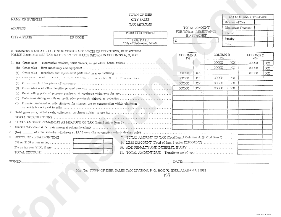 Form Stf 741 1089e City Sales Tax Returns Town Of Ider printable