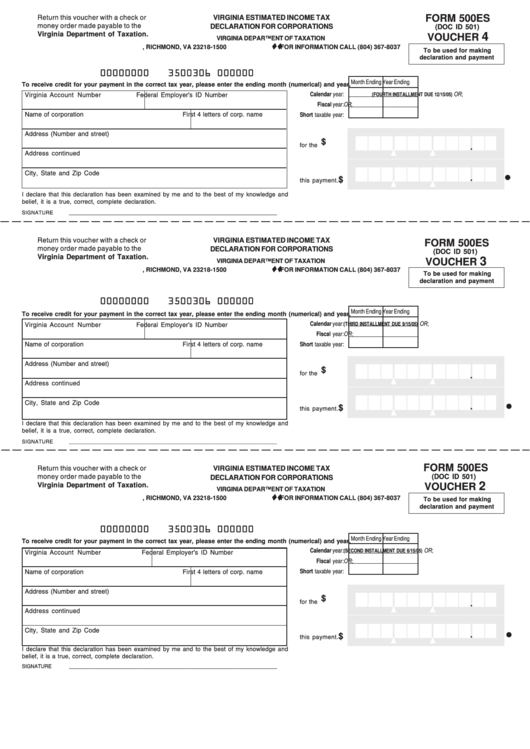 Form 500es Virginia Estimated Tax Declaration For Corporations
