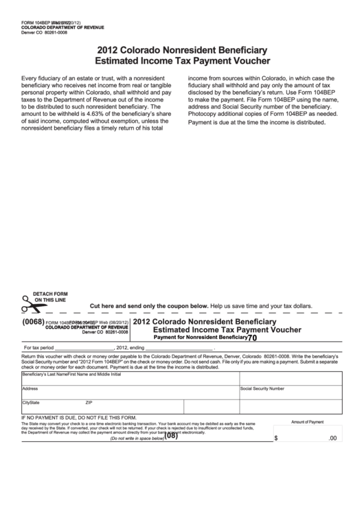 Form 104bep Colorado Nonresident Beneficiary Estimated Tax