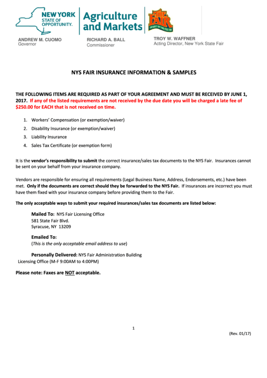 Nys Fair Insurance Information & Samples printable pdf download