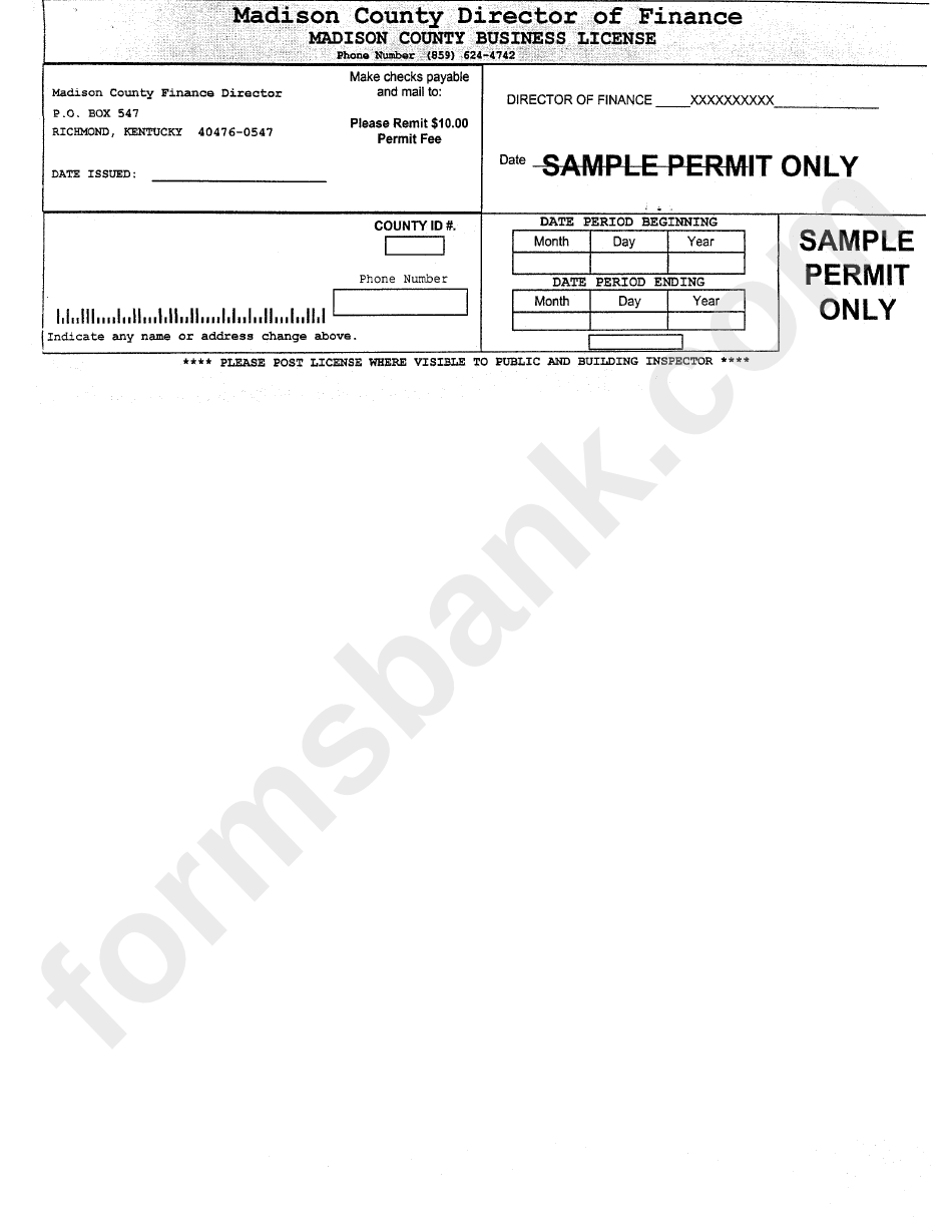 Madison County Business License Sample Permit Only printable pdf download
