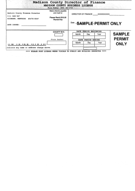 Madison County Business License Sample Permit Only printable pdf download