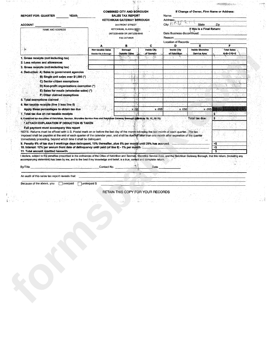 Combined City And Borough Sales Tax Report Ketchikan Gateway Borough