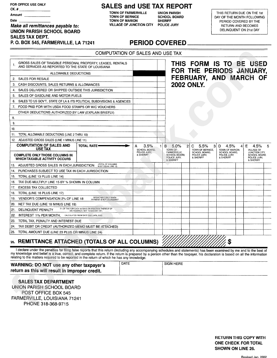 Sales And Use Tax Report Sales Tax Department Of Farmerville