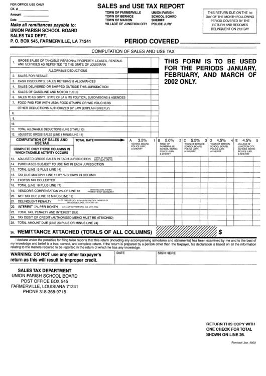 Sales And Use Tax Report Sales Tax Department Of Farmerville