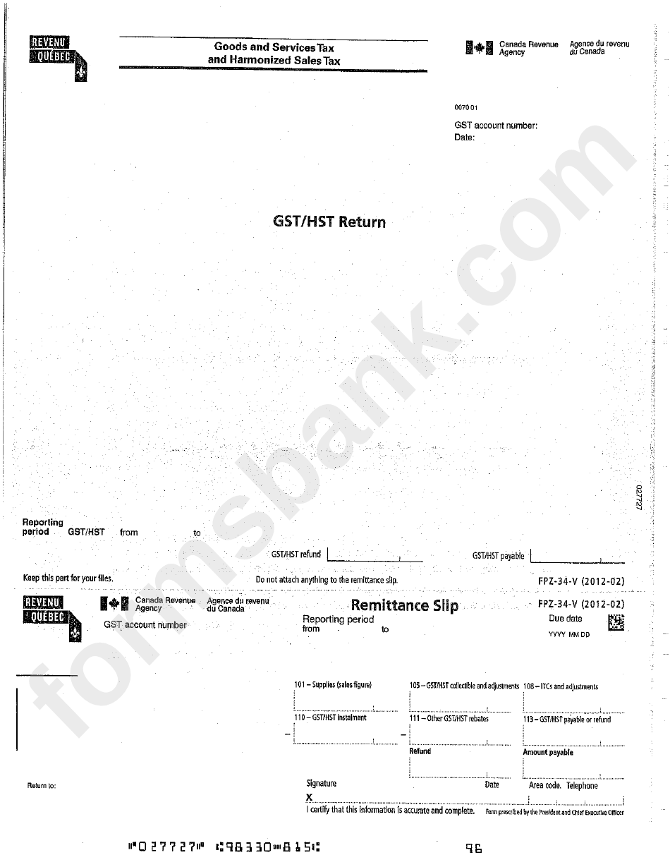 Form Fpz34V Goods And Services Tax And Harmonized