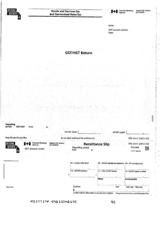Form Fpz34V Goods And Services Tax And Harmonized