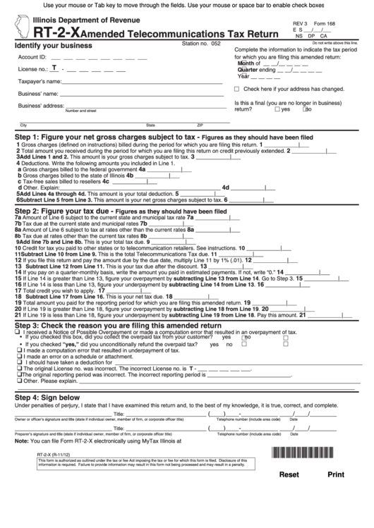 Fillable Form Rt2X Amended Tax Return Illinois