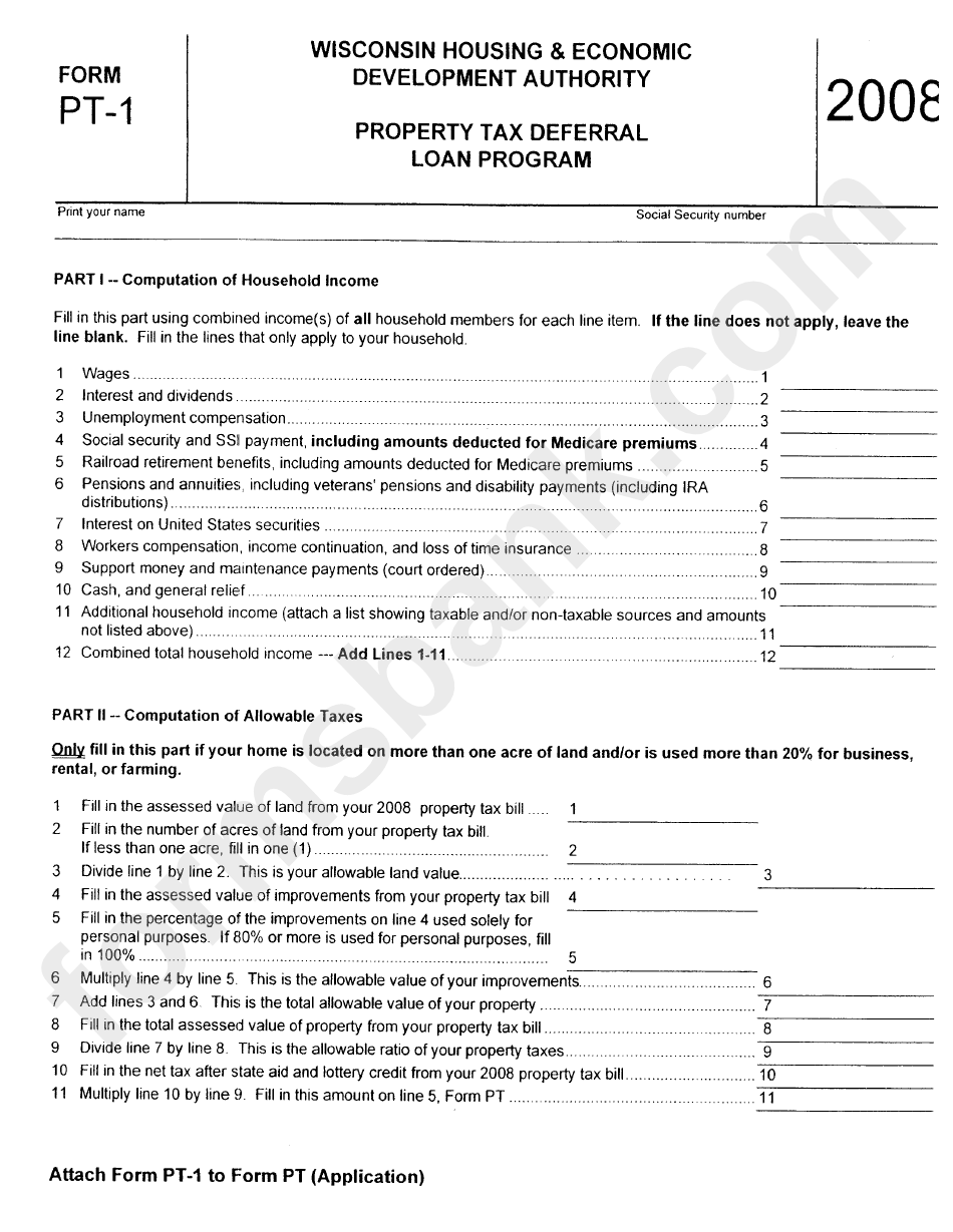 Form Pt1 Property Tax Deferral Loan Program Wisconsin Housing
