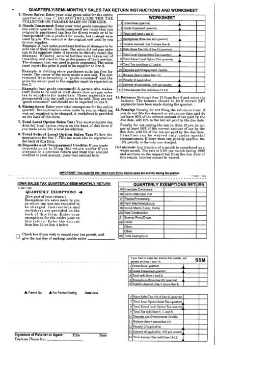 Form 31098 Iowa Sales Tax Quarterly/semiMonthly Return printable