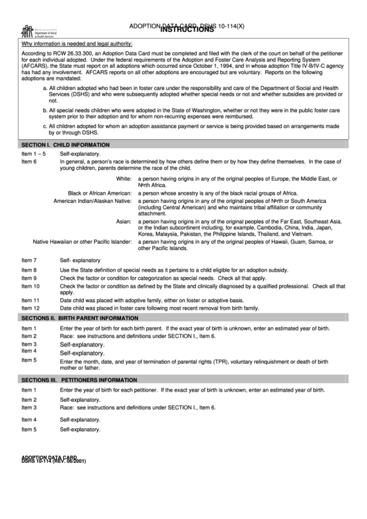 Form Dshs 10114 Adoption Data Card Washington Department Of Social