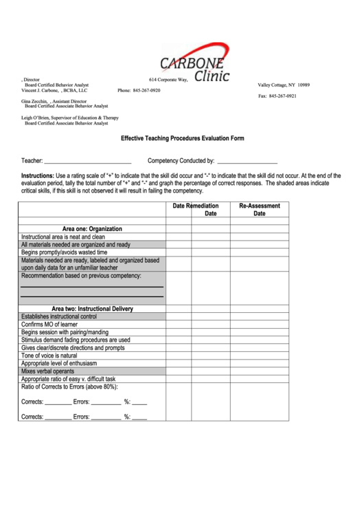 Effective Teaching Procedures Evaluation Form printable pdf download