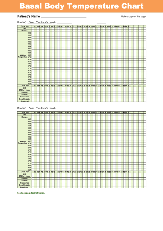 Basal Body Temperature Chart printable pdf download