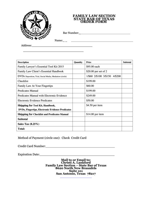 Order Form State Bar Of Texas printable pdf download
