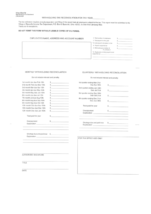 Withholding Tax Reconciliation Form Byesville Tax Department