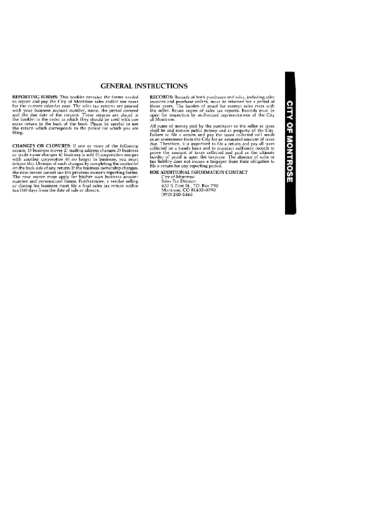 General Instructions For Sales And Use Tax Returns City Of Montrose
