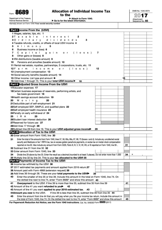 Fillable Form 8689 Allocation Of Individual Tax To The U.s