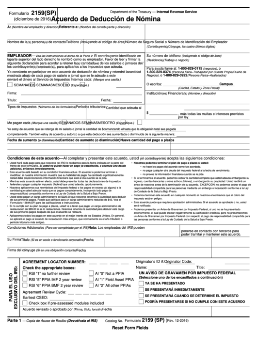 Fillable Formulario 2159(Sp) Acuerdo De Deduccion De Nomina (Spanish