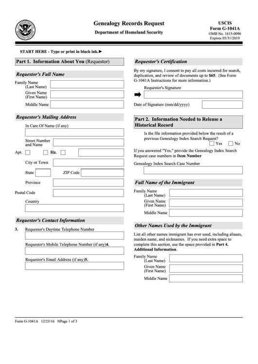 Fillable Form G1041a Genealogy Records Request printable pdf download