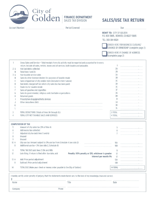 Sales/use Tax Return Form City Of Golden Sales Tax Division printable
