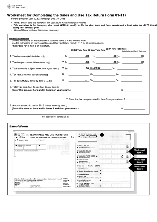Fillable Worksheet For Completing The Sales And Use Tax