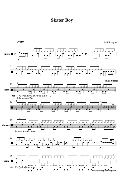 'Skater Boy' By Avril Lavigne Piano Sheet Music printable pdf download
