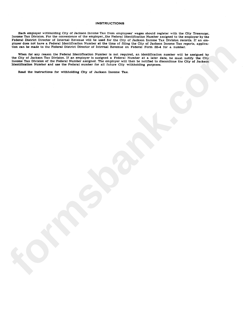 Instructions For Withholding City Of Jackson Tax City Of