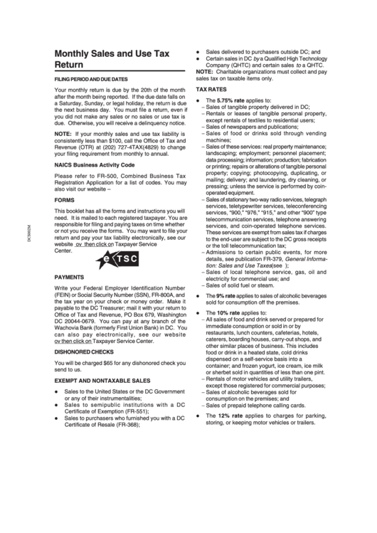 Monthly Sales And Use Tax Return Dc Office Of Tax And Revenue