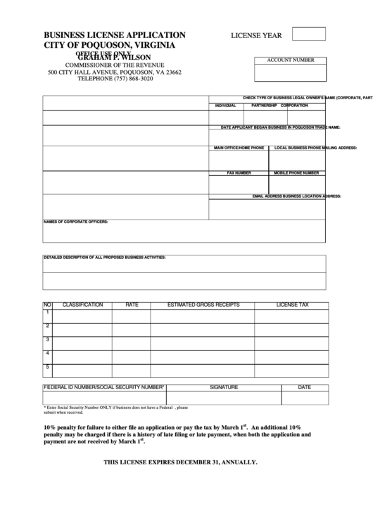 Business License Application City Of Poquoson printable pdf download