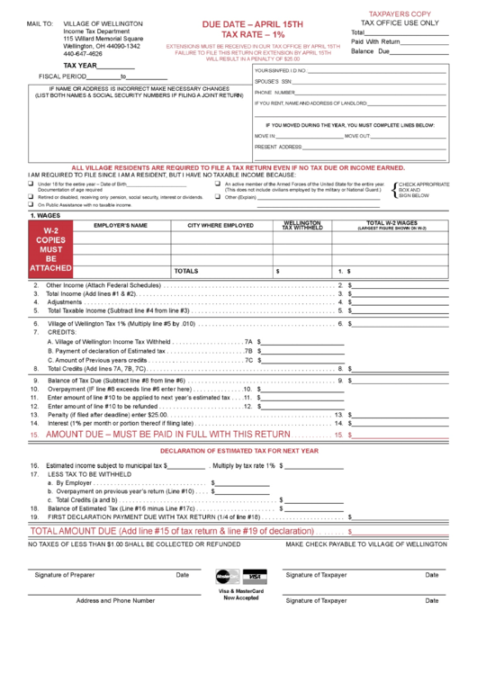 Tax Return Village Of Wellington,ohio printable pdf download