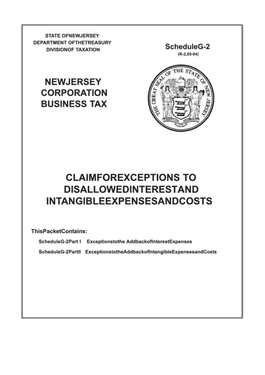 Schedule G2 New Jersey Corporation Business Tax Claim For