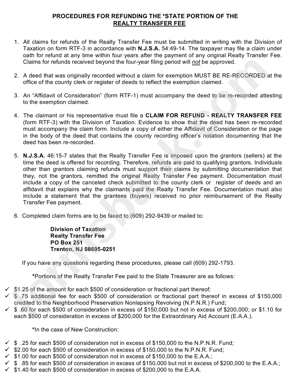 Instructions For Form Rtf3 Procedures For Refunding The *state