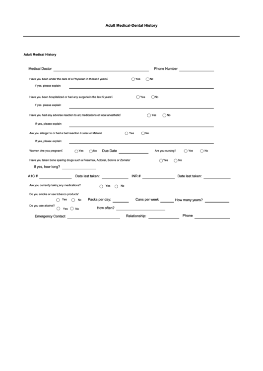 Adult MedicalDental History printable pdf download